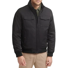 Men's Regular Quilted Lined Flight Bomber Jacket Coat, Black, S Men's Regular Quilted Lined Flight Bomber Jacket Coat, Black, S