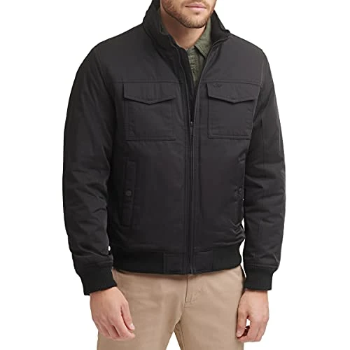 Men's Regular Quilted Lined Flight Bomber Jacket Coat, Black, S