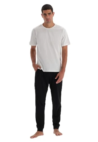 Men's Regular Waist Jogger Knitted Single Bottom Pyjama, Black, L
