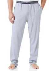 Men's Regular Waist Striped Knitted Single Bottom Pyjama, White-Navy, L Men's Regular Waist Striped Knitted Single Bottom Pyjama, White-Navy, L