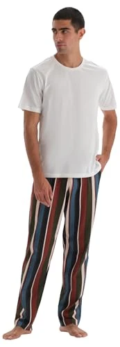 Men's Regular Waist Striped Knitted Trousers Pyjama Bottom, Multicolor, L
