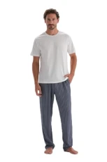 Men's Regular Waist Woven Striped Trousers Pyjama Bottom, Navy, M Men's Regular Waist Woven Striped Trousers Pyjama Bottom, Navy, M
