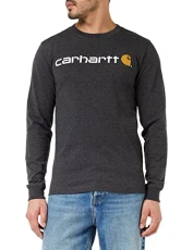 Men's Relaxed Fit Heavyweight Long-Sleeve Logo Graphic T-Shirt, Carbon Heather, XL