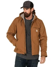 Men's Relaxed Fit Washed Duck Sherpa-Lined Jacket Work Utility Outerwear, Brown, L Men's Relaxed Fit Washed Duck Sherpa-Lined Jacket Work Utility Outerwear, Brown, L
