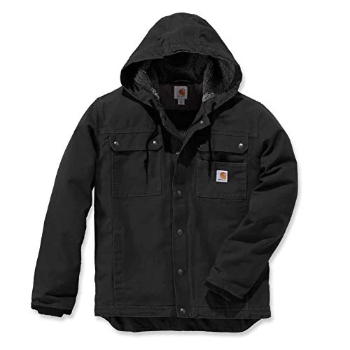 Men's Relaxed Fit Washed Duck Sherpa-Lined Utility Jacket, Black, M