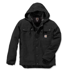 Men's Relaxed Fit Washed Duck Sherpa-Lined Utility Jacket, Black, M