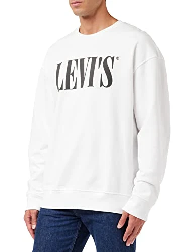 Men's Relaxed Graphic Crewneck Sweatshirt, White (90's Serif Logo Crew White 0000), L