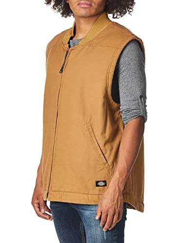Men's Relaxed Sherpa Lined Duck Jacket Work Utility Outerwear, Rinsed Brown Duck, M UK