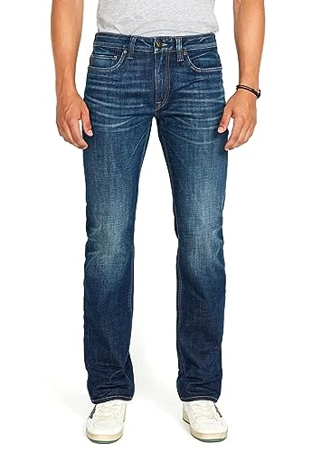 Men's Relaxed Straight Leg Driven Jean with Stretch Fabric, Dark Blue Sanded Indigo, 40W x 30L