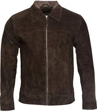 Men's Retro Brown 100% Goat Suede Leather Harrington Biker Jacket M