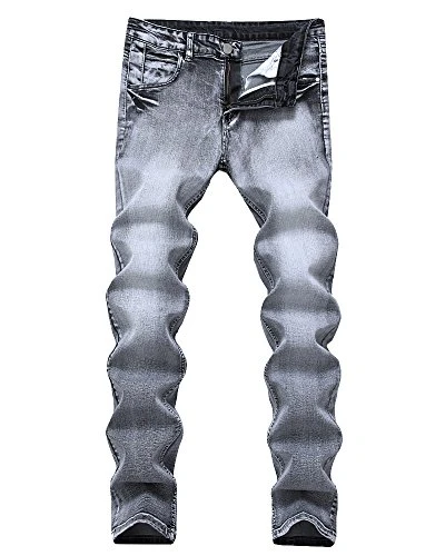 Men's Retro Jeans Stretch Slim Fit Straight Denim Jeans Trousers Jogger Pants Grey 30