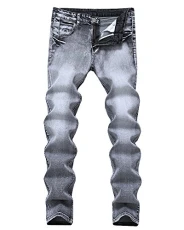 Men's Retro Jeans Stretch Slim Fit Straight Denim Jeans Trousers Jogger Pants Grey 30
