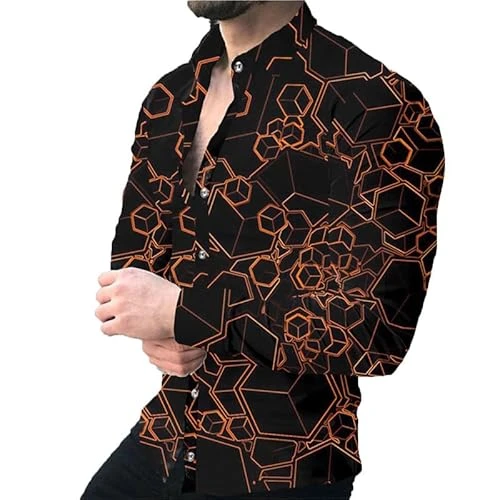 Men's Retro Shirt Baroque Printed Long Sleeve Shirts Casual Button Down Lapel Collar Blouse Funky Ha