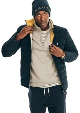 Men's Reversible Quilted Jacket, Black / Yellow X Olive., XXL