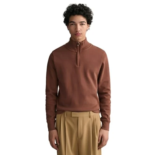 Mens Rib Half Zip Dark Jumper Brown M