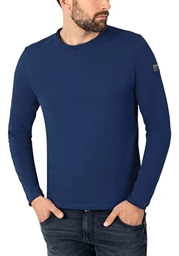 Men's Ribbed Basic Long-Sleeved Shirt T, Dark Royal Blue, S