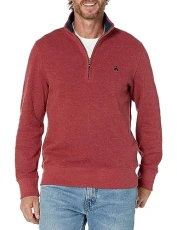 Men's Ribbed French Terry Half-Zip Pullover Sweater, Red, M