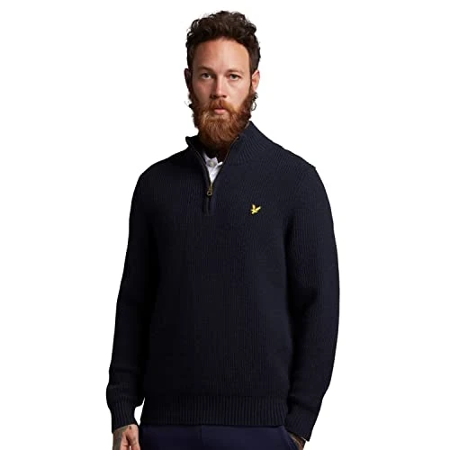 Mens Ribbed Quarter Zip Jumper Dark Navy S