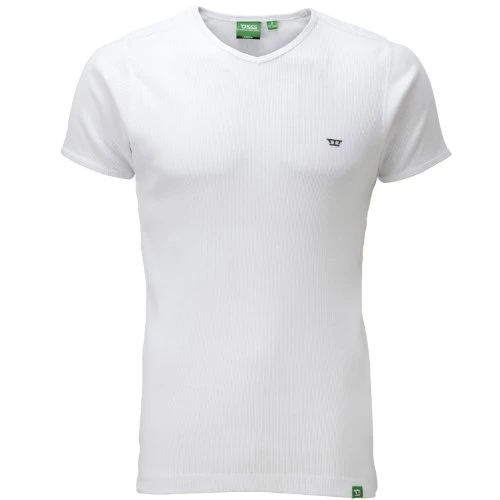 Mens Ribbed V-Neck T-Shirt - White - Medium