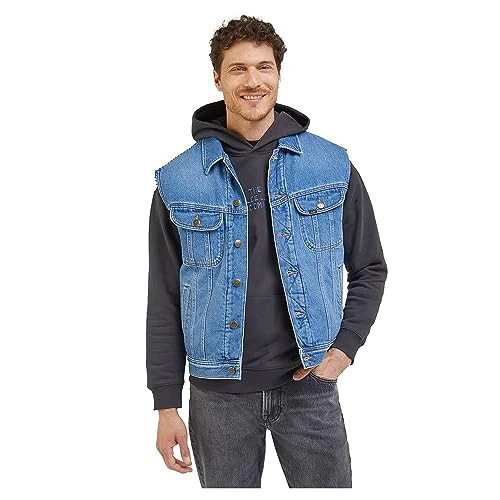 Men's Rider Vest Denim jacket, Carolina Mid Stone, L