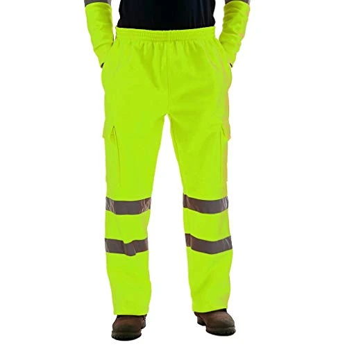 Men's Road Work Overalls with High Visibility Casual Pouches Work Casual Trousers Evening Trousers, Green, S