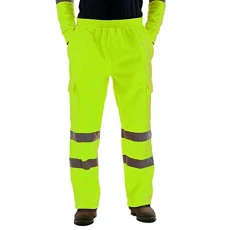 Men's Road Work Overalls with High Visibility Casual Pouches Work Casual Trousers Evening Trousers, Green, S