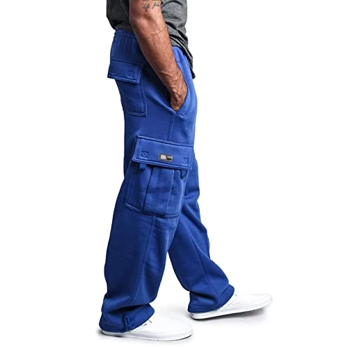 Men's Rope Loose Waist Solid Pocket Pants Loose Sports Pants Comfortable Business Pants Men, blue, M