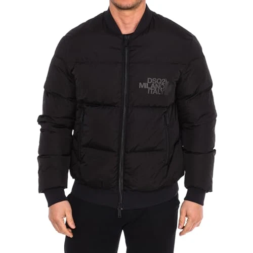 Men's Round Neck Padded Jacket S74AM1088-S53140, Black/White, numeric_50