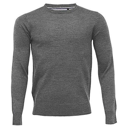 Mens Round Neck Soft Knitted Crew Jumper Premium Blend Stylish Knit Fit Jumper Size[Grey Small]