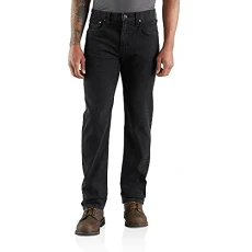 Men's Rugged Flex Relaxed Straight Leg Jean Work Utility Pants, Dusty Black, 34 W/30 L