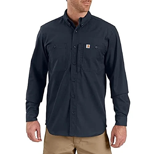 Men's Rugged Professional Series Relaxed Fit Canvas Long Sleeve Work Shirt, Navy, XL