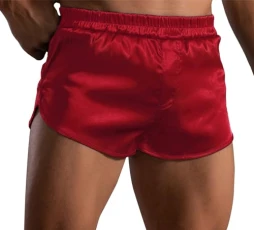 Men's Satin Silk Boxers Shorts Silky Sleep Shorts Split Side Sexy Panties Elastic Waist Pyjama Bottom Sleepwear Underwear Red M