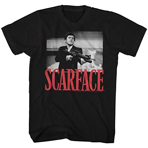 Men's Scarface Black and White Photo Shootin Mens T-Shirt, Black, XL