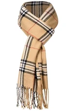 Mens Scarves Winter Soft Warm Tassel Scarf for Women Men Cashmere Feel Stripe Plaid Tartan Scarf, Khaki, One Size