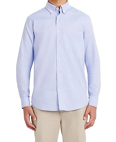 Men's School Uniform Long Sleeve Performance Oxford Button-Down Shirt, Ox Blue, Large