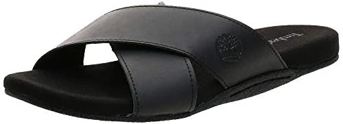 Men's Seaton Bay Cross Strap Slide Sandals, Black Leather, 9.5 UK