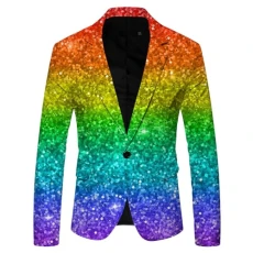 Mens Sequin Blazer Shiny Glitter Suit Jacket Casual Smart Notched Comfort Blazer Men Slim Fit Smoking Jackets for Men UK Comfort Party Blazers Light Blue