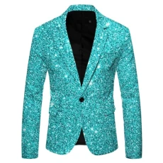 Mens Sequin Blazer Shiny Glitter Suit Jacket Casual Smart Notched Easy Care Casual Blazer Tuxedo Jackets Regular Fit Street Wear Blazers Blue