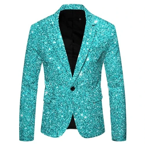 Mens Sequin Blazer Shiny Glitter Suit Jacket Casual Smart Notched Easy Care Casual Blazer Tuxedo Jackets Regular Fit Street Wear Blazers Blue