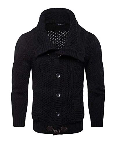 Men's Shawl Collar Cardigan Jacket Long Sleeve Sweat Jacket Sweatshirt Black L