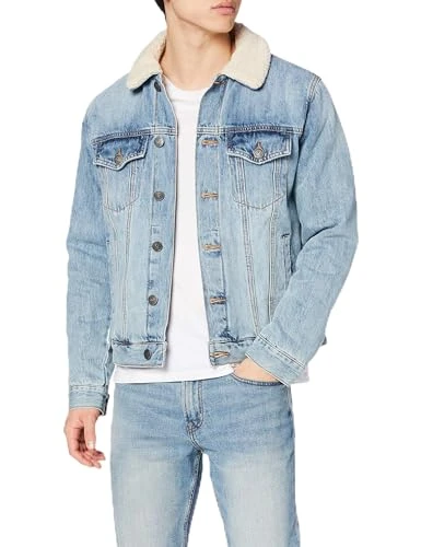 Men's Sherpa Denim Jacket, Light Wash, M