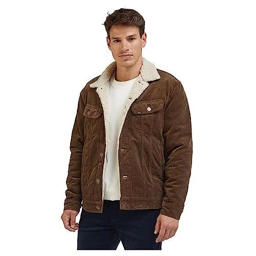 Men's Sherpa Jacket Herren Denim, Brown, M