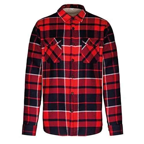 Mens Sherpa Lined Checked Shirt Jacket (M) (Red/Navy)