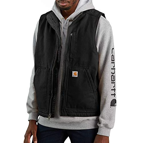 Men's Sherpa Lined Mock-Neck Vest Work top Clothing, Black, XXXX-Large