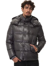Mens Shiny Puffer Jacket Dark Grey M Mens Shiny Puffer Jacket Dark Grey M