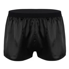 Men's Shiny Satin Boxer Shorts Panties Summer Sports Short Pants Underwear Swimwear Black XL
