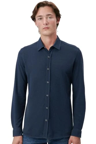 Men's Shirt - Fitted Fit Casual Shirt - Casual Shirt - Dark Blue, darkblue, XL