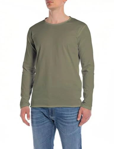 men's shirt long sleeve with crew neck, green (Light Military 408), S