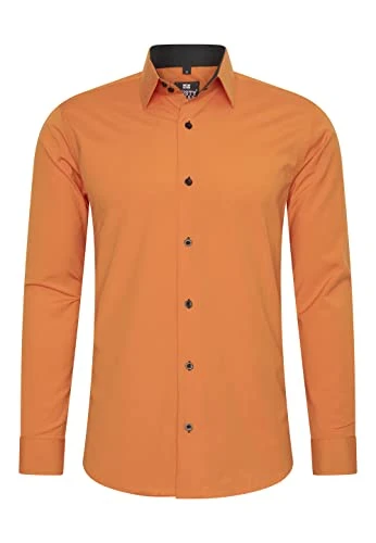 Men's Shirt Premium Slim Fit Long Sleeve Stretch Contrast Shirt Business Shirts Casual Shirt - Orang