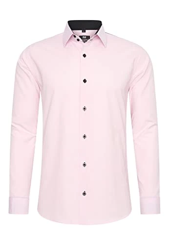 Men's Shirt Premium Slim Fit Long Sleeve Stretch Contrast Shirt Business Shirts Casual Shirt, pink, 